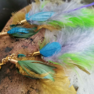 Klipsy długie etno pióra zielono niebieskie