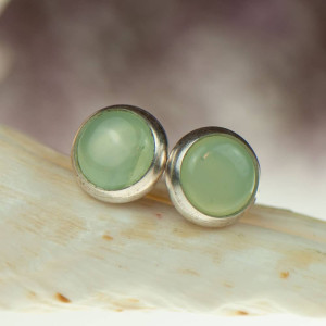 Srebrne sztyfty z zielonym chalcedonem a096