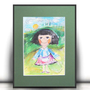dziewczynka rysunek A4, obrazek z dziewczynką, rysunek do pokoju dziewczynki, obrazek dla dziewczynki, kolorowy obrazek 21x30