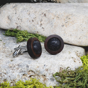Drewniane spinki do mankietów koszuli z lawą wulkaniczną / #18