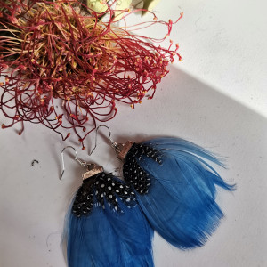 Kolczyki niebieskie szare piora