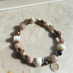 Bransoletka z Jaspisów ,Kamieni Słonecznych, Agatów z przekładkami z Hematytów