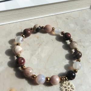 Bransoletka z Jaspisów ,Kamieni Słonecznych, Agatów z przekładkami z Hematytów