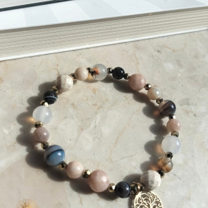 Bransoletka z Jaspisów ,Kamieni Słonecznych, Agatów z przekładkami z Hematytów