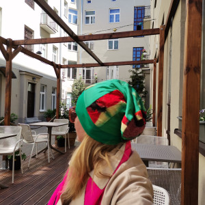 Czapka wiosenna patchworkowa smerfetka