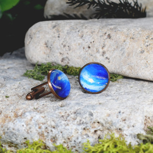 Miedziane spinki do mankietów koszuli z niebieskim oczkiem #31