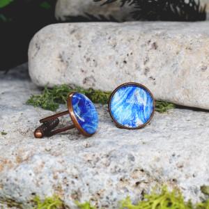 Miedziane spinki do mankietów koszuli z niebieskim oczkiem #33