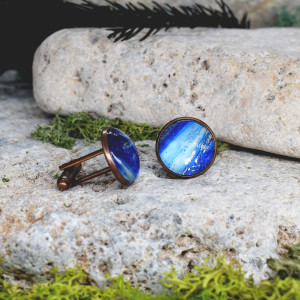 Miedziane spinki do mankietów koszuli z niebieskim oczkiem #34