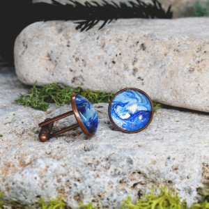 Miedziane spinki do mankietów koszuli z niebieskim oczkiem #37