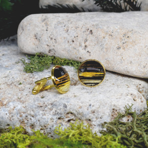 Złote spinki do mankietów koszuli z czarno-złotym oczkiem #63
