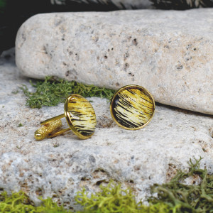 Złote spinki do mankietów koszuli z czarno-złotym oczkiem #65