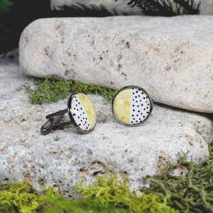 Czarne spinki do mankietów koszuli z oczkiem z geometrycznym wzorem #66