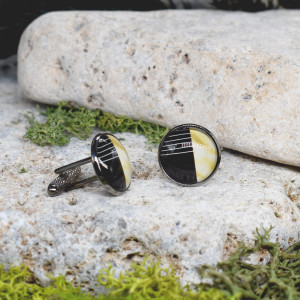 Czarne spinki do mankietów koszuli z oczkiem z geometrycznym wzorem #71