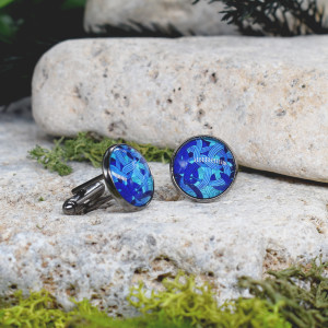 Czarne spinki do mankietów koszuli z oczkiem / kolorowe fale, abstrakcja, geometria #95