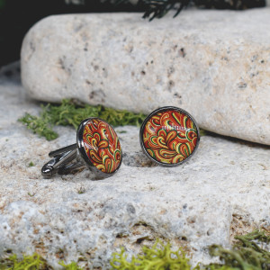 Czarne spinki do mankietów koszuli z oczkiem / kolorowe fale, abstrakcja, geometria #99