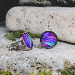 Srebrne spinki do mankietów koszuli z oczkiem / kolorowe fale, abstrakcja, neonowe światła, cyberpunk #109