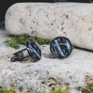 Czarne spinki do mankietów koszuli z oczkiem / kolorowe fale, abstrakcja, paski #118