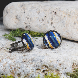 Czarne spinki do mankietów koszuli z oczkiem / kolorowe fale, abstrakcja, paski #123