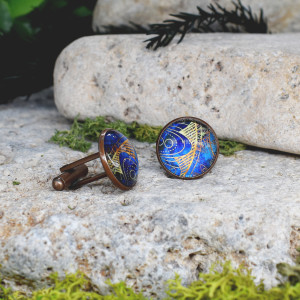 Miedziane spinki do mankietów koszuli z orientalnym wzorem / Maroko, mandala, orient, abstrakcja #142