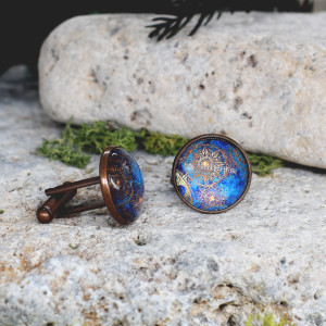 Miedziane spinki do mankietów koszuli z orientalnym wzorem / Maroko, mandala, orient, abstrakcja #144