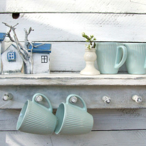 Zaścianek - Drewniana półka do kuchni, z wieszaczkami