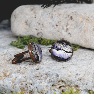 Miedziane spinki do mankietów koszuli z abstrakcyjnym wzorem / marmur #149