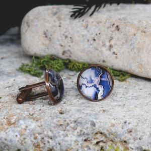 Miedziane spinki do mankietów koszuli z abstrakcyjnym wzorem / marmur #151