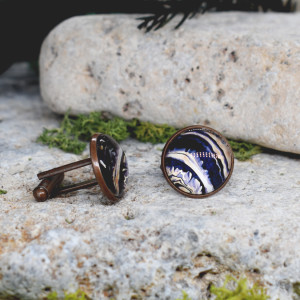 Miedziane spinki do mankietów koszuli z abstrakcyjnym wzorem / marmur #152