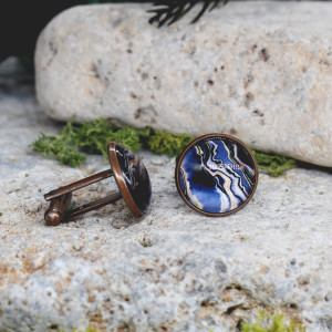 Miedziane spinki do mankietów koszuli z abstrakcyjnym wzorem / marmur #154