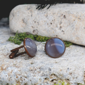 Miedziane spinki do mankietów koszuli z białym agatem #160