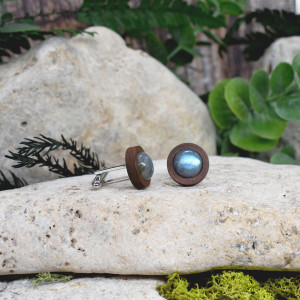 Drewniane spinki do mankietów koszuli z labradorytem #170