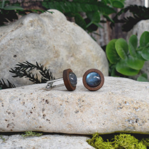 Drewniane spinki do mankietów koszuli z labradorytem #174