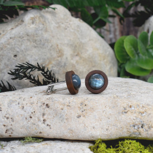 Drewniane spinki do mankietów koszuli z labradorytem #175