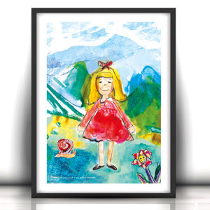 kolorowy plakat dla dziewczynki, dziewczynka obrazek do domu, bajkowy obrazek A4, dekoracja na ścianę do pokoju dziewczynki, komunia prezent, prezent na komunię dziewczynki, chrz