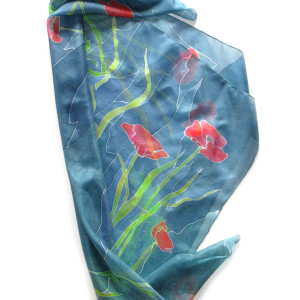 Jedwabna chusta malowana Czerwone maki