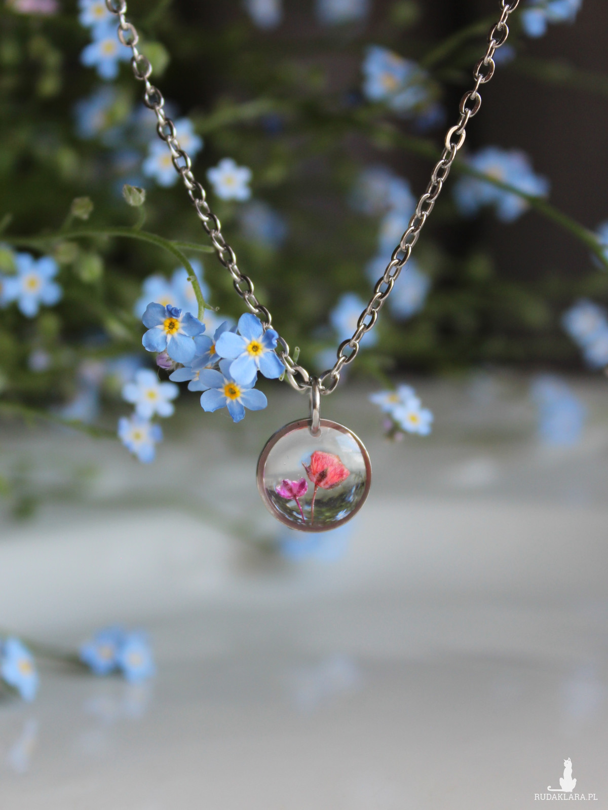 Srebrna zawieszka srebrny wisiorek naszyjnik żywica z żywicy kwiaty z kwiatami suszone prawdziwe kwiaty kolorowe delikatna