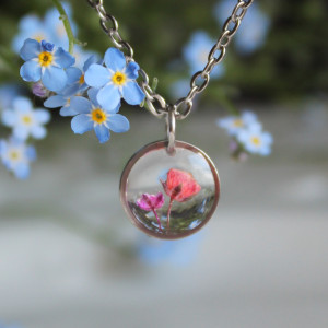 Srebrna zawieszka srebrny wisiorek naszyjnik żywica z żywicy kwiaty z kwiatami suszone prawdziwe kwiaty kolorowe delikatna