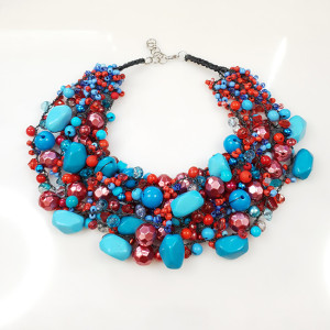 5808 niebieski, czerwony naszyjnik, kolia