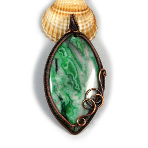 Agat crazy lace, miedziany wisior z agatem koronkowym, prezent dla niej, prezent dla mamy, prezent dla żony, biżuteria ręcznie robiona