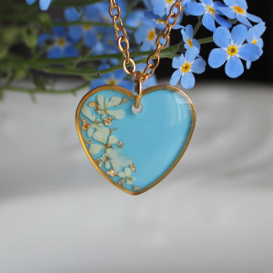 Złota zawieszka złoty wisiorek kwiat naszyjnik żywica z żywicy kwiaty serce serduszko niebieska dzika marchew