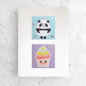 panda plakat A4, bajkowe plakaty dla dzieci, plakat z pandą, plakat z ciastkiem, bajkowy obrazek dla dziewczynki, pastelowy plakat do kuchni, śmieszny plakat 21x30