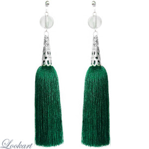 Klipsy z frędzlami butelkowa zieleń