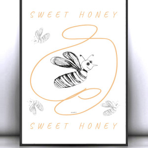 pszczółka plakat A4, pszczoły plakat do domu, śmieszny plakat dla dzieci, pszczoła plakat na ścianę, zabawny obrazek z pszczołą, pszczółka grafika do pokoju