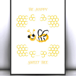 pszczoła plakat A4, plakat z pszczółką, pszczółka obrazek dla dzieci, plakat z pszczołą, optymistyczny plakat A4, bajkowy plakat na ścianę
