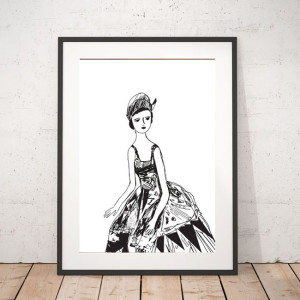 biało czarny plakat A4, dziewczyna plakat A4, biało czarny plakat z kobietą, skandynawski plakat na ścianę, ładna grafika do salonu, nowoczesny obraz z dziewczyną, minimalizm grafika do domu,