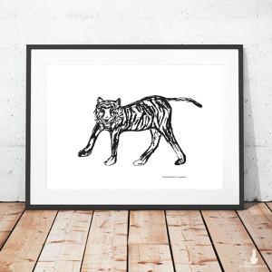 biało czarny plakat A4, plakat z tygrysem, tygrys grafika na ścianę, biało-czarny obraz z tygrysem, tygrys plakat do pokoju, minimalizm grafika, plakat dla chłopca, zwierzęta plakat A4, zoo p