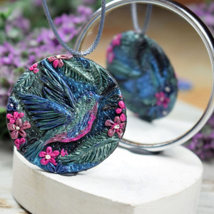 Dwustronny, duży wisior "koliber"