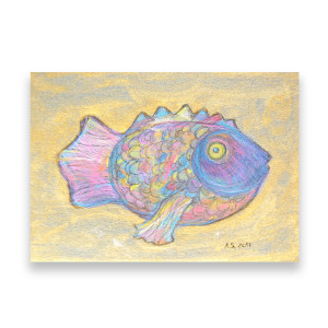 kolorowy obrazek z rybką, rysunek z rybą, rybka grafika na ścianę, boho dekoracja do domu, ryba obraz A4, rybka obraz malowany ręcznie