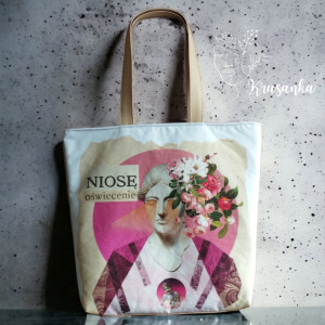 Torebka z kolażem NIOSĘ OŚWIECENIE shopper