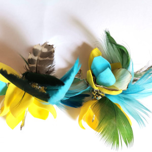 Klipsy etno boho pióra kwiaty